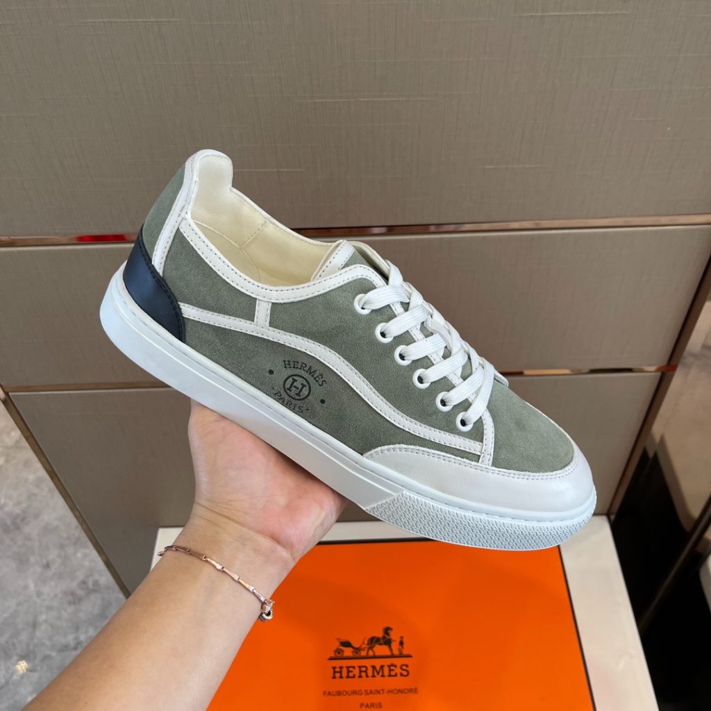 Herme * Emma GET Men's sneakers H Canvas and calfskin sneakers are decorated with the brand logo template cut-out logo. Suitable for spring and summer wear, creating a fashionable look. Cotton canvas and calf leather, goat leather lining, rubber outsole size: 39-44 (38.45 custom made)
