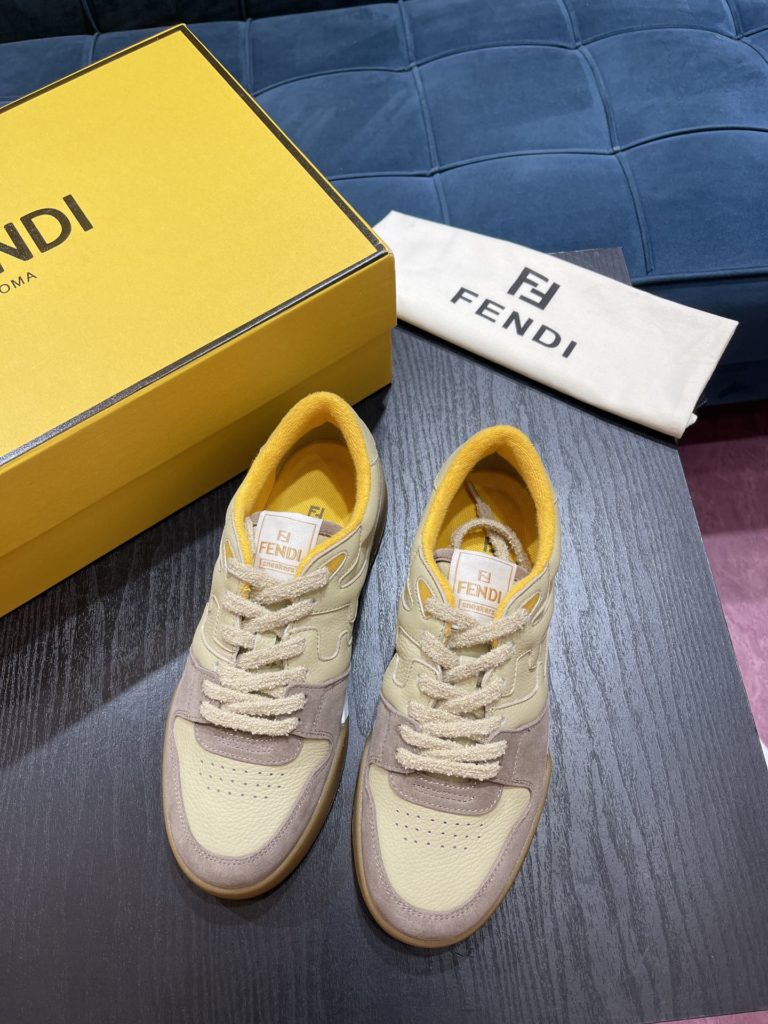 Fendi Match lace-up sneakers. Made of black suede and white leather, with white and black bird check fabric details. Rubber sole with Fendi on the side Size 39-44