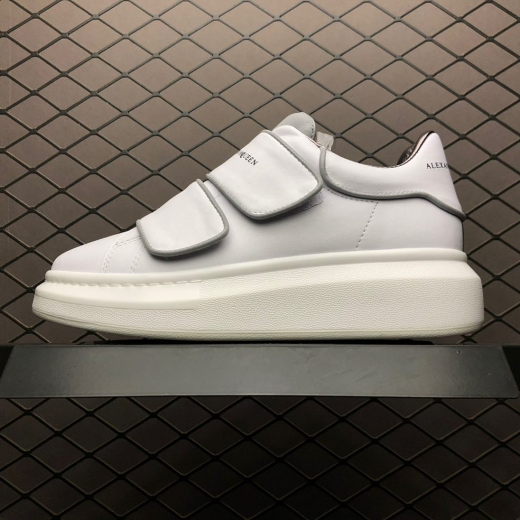 Alexander McQueen sole Sneakers Velcro 3M Reflective Bonded Stripe Leather Topped Casual Shoes Size: 35 36 37 38 39 40 41 42 43 44