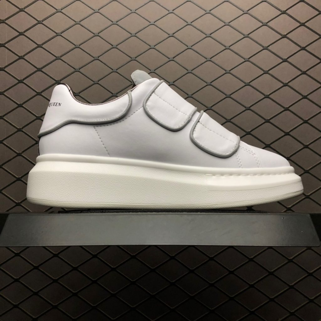 Alexander McQueen sole Sneakers Velcro 3M Reflective Bonded Stripe Leather Topped Casual Shoes Size: 35 36 37 38 39 40 41 42 43 44