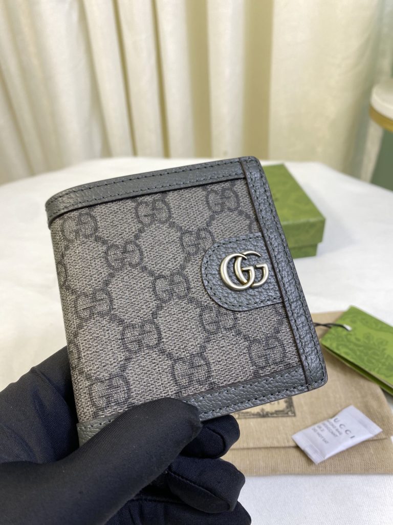 Ophidia Series Wallet Grey Black GG Supreme Canvas Grey Leather Ribbed Palladium Tone Accessories Double G Interior: 8 Card Compartments, 1 Note Compartment Size: 10cm (W) x 10cm (H) Model Number: 732016