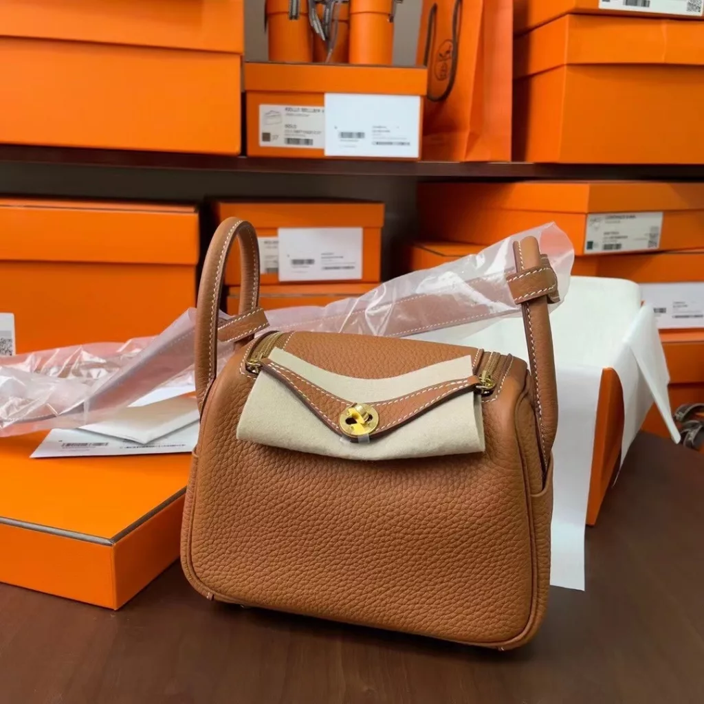 Hermes mini lindy gold buckle brown