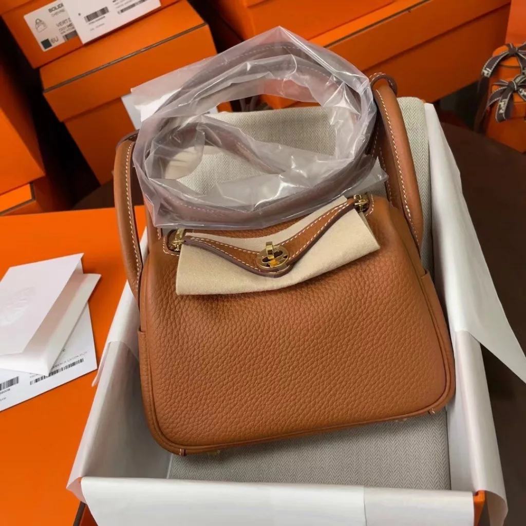 Hermes mini lindy gold buckle brown