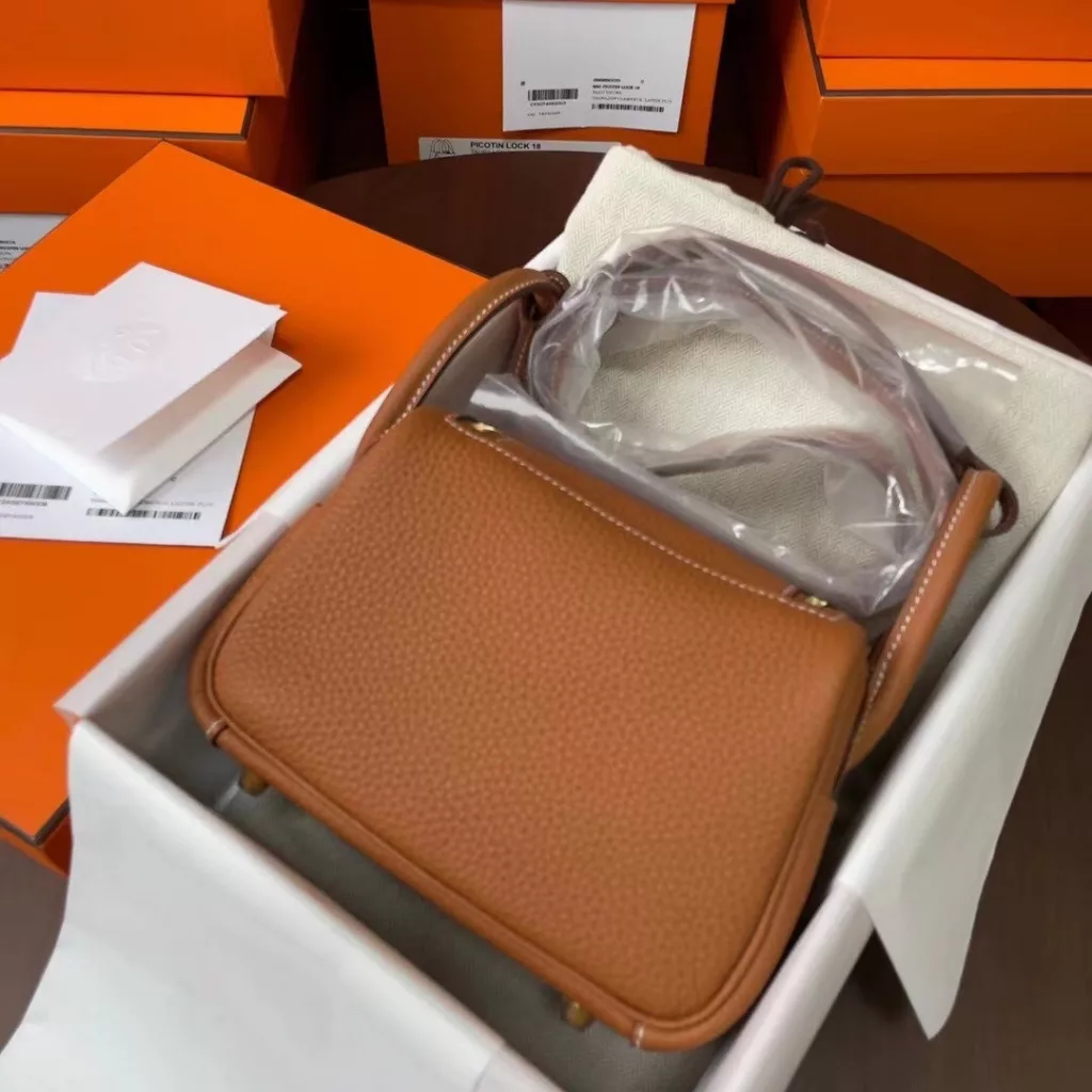 Hermes mini lindy gold buckle brown