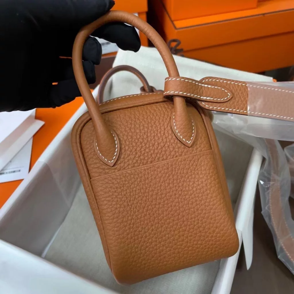 Hermes mini lindy gold buckle brown