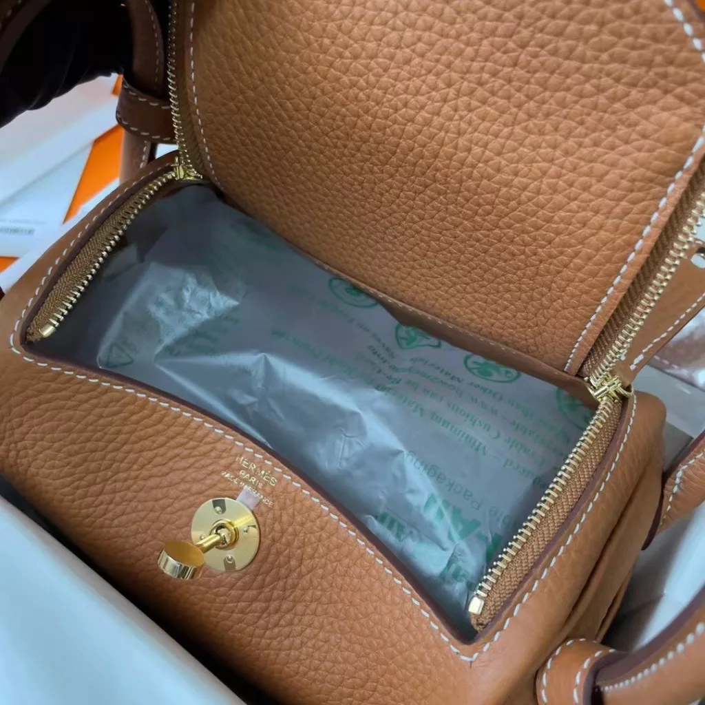 Hermes mini lindy gold buckle brown