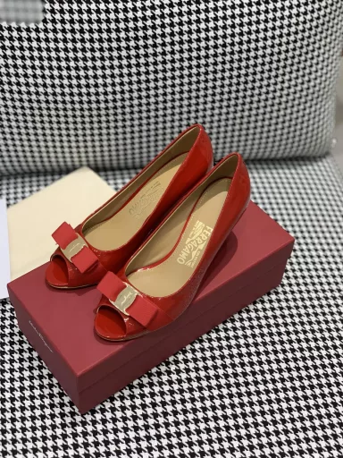salvatore Ferragao ✔️Ferramo counter bowknot fish mouth open toe high heel single shoes✔️OL essential shoes✔️Dignified and elegant✔️Little fairy long legs artifact