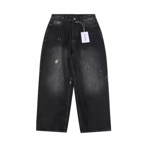 Acne Studios 25 new washed hand-painted ink-splashed jeansOfficial quality🔥Ink-splashing craft.ac wide-leg distressed denim trousersLoose version. Unisex style