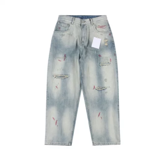 Acne Studios 25 new washed ripped jeansOfficial quality🔥Splashing ink craftsmanship.ac wide-leg ripped denim pants.Loose version.Same style for men and women