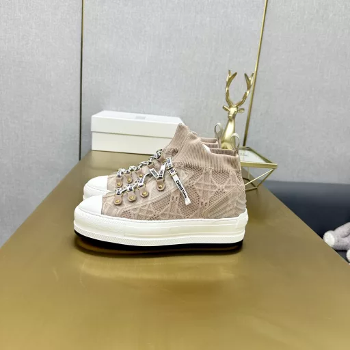 Dior 2023 autumn and winter new Walk'n thick-soled lace-up casual skateboard shoes logo webbing dark flower woven color-blocked canvas couple's sneakers top high-end version on the market