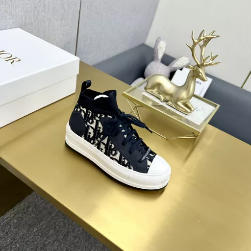 Dior 2023 autumn and winter new Walk'n thick-soled lace-up casual skateboard shoes logo webbing dark flower woven color-blocked canvas couple's sneakers top high-end version on the market