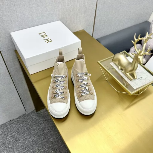 Dior 2023 autumn and winter new Walk'n thick-soled lace-up casual skateboard shoes logo webbing dark flower woven color-blocked canvas couple's sneakers top high-end version on the market