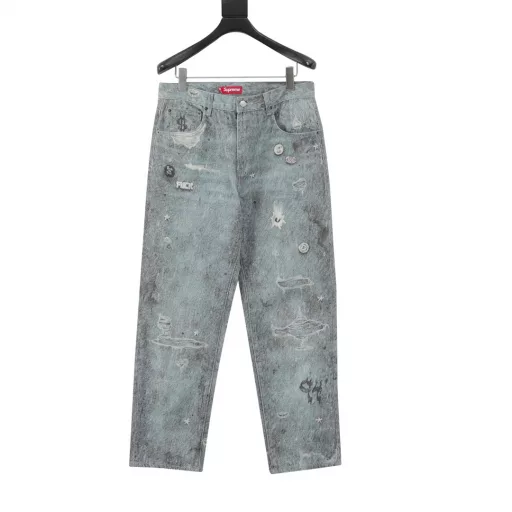 Supreme x HJR Trompe L'oeil Hooded Work Jacket Artist Collaboration Trompe l'oeil Graffiti Print Jeans