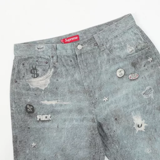 Supreme x HJR Trompe L'oeil Hooded Work Jacket Artist Collaboration Trompe l'oeil Graffiti Print Jeans