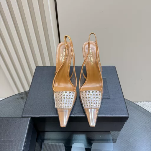 𝗦𝗔𝗜𝗡𝗧 𝗟𝗔𝗨𝗥𝗘𝗡*25/Spring and summer hot square buckle transparent high heels🪽New square buckle embellishment, elegant and sexy, YSL is popular with both men and women🧡Women's torture instruments👠 Worth every woman's purchase 😊