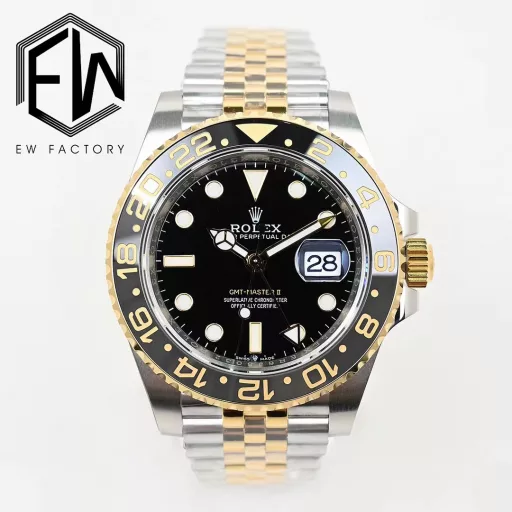 EW [2023 Masterpiece] Rolex Greenwich 40 Series① Equipped with 3285 movement, the hour hand can be adjusted, the calendar can be adjusted by the hour hand, and all original functions can be restored, with stable and reliable quality;② Bezel: high-tech integrated ceramic outer bezel, with gold font;③ Case: the size and thickness are consistent with the original, with a thickness of only 12mm; ④ Lettering: top Swiss ice blue luminous, polished letter nails, color matching;⑤ Glass: sapphire glass with 2.5x magnifying glass effect, transparent glass;⑥ Steel band: 904 stainless steel strap, new five-section splicing grain, all parts are electroplated with thick gold, and there is no blank on the side;EW products must be fine products, and every extreme detail is the sincerity of the EW factory's ingenuity development;