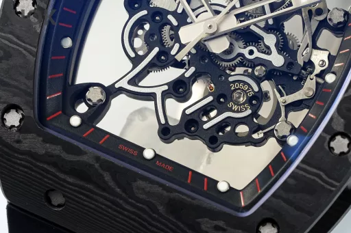 UOK Factory》First release 👏👏👏---Richard Miller RM055 hollow watch series:👉Highlight ①: Richard Miller RM055 uses a new skeletonized movement Caliber RMUL2 integrated machine, with a power reserve of 120 hours. All gears operate like the original, and say goodbye to fake at first glance.👉Highlight ②: The case is imported from high-cost NTPT carbon fiber, the size is consistent with the original 49.90X42.70 mm, the thickness is 13.7MM, the middle shell is made of titanium, and the weight of the whole watch is only 74.3g [rose][rose][rose]. The strength is higher than the steel case, the texture is consistent with the original, natural, glossy luster.👉Highlight ③: High-solidity sapphire mirror, electroplated with high-transparency blue film.👉Highlight ④: The strap is made of imported natural fluororubber strap, the original mold is one-piece molded, with comfortable, light and durable performance.👉Highlight ⑤: All screws of the whole watch are made of titanium, including machine screws and strap screws.👉Highlight ⑥: The original molded titanium buckle, the English lettering of the buckle is three-dimensional and clear, the brushing is balanced and in place, all screws can be removed, the arch bridge of the buckle is brushed, and the spring sheet has a long-lasting elastic effect.[Rose][Rose][Rose] The first sealed work of 
