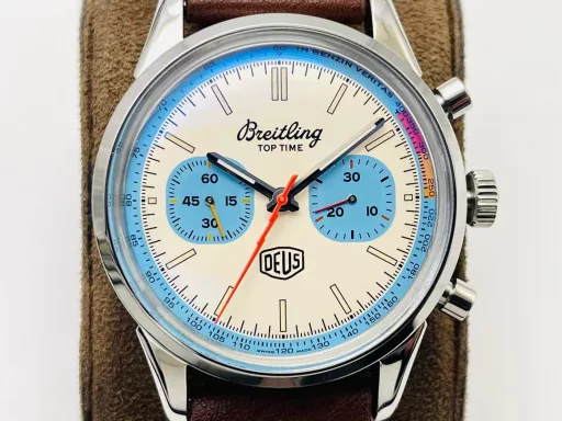 The Breitling Top Time A23310121G1X1 BN5 is a unique watch that combines extraordinary design.When the original Top Time was launched in the 1960s, the goal was clear: to create a series of “ultra-modern chronographs” that would meet the needs of “young, ambitious professionals.” This sports watch was not only popular with this group, but also with young female consumers, who were deeply attracted by its striking lines and undeniable elegance. Today, the Top Time series is a modern interpretation of this fashionable chronograph at the time, especially with the “Zorro dial” known to collectors, one of the most recognizable dials in the watchmaking world.1⃣️41 mm stainless steel case!2⃣️Pot-lid sapphire crystal!3⃣️Brown nubuck leather strap with stainless steel pin buckle.4⃣️Equipped with Asia-7750 chronograph movement, it is limited to 2,000 pieces worldwide. Exquisitely recommend men's multifunctional mechanical watches, carefully crafted for you to shoot ultra-realistic photos!TF Factory's masterpiece welcomes your appreciation!