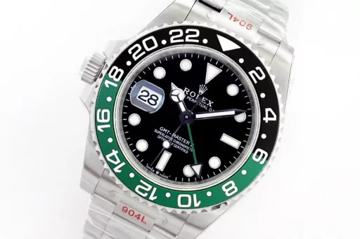 EW2022 new product, Greenwich left-handed Sprite bezel① Exclusively customized 3186 movement, can adjust the hour hand, can adjust the calendar by the hour hand, restore all the original functions, stable and reliable quality;② Bezel: high-tech integrated ceramic outer bezel, with platinum font;③ Case: size and thickness are consistent with the original, thickness is only 12.5;④ Lettering: top Swiss ice blue luminous, polished letter nails, color matching;⑤ Glass: sapphire glass with 2.5 times magnifying glass effect, transparent glass;⑥ Steel strap: 904 stainless steel strap, each strap fits perfectly with the lugs, giving the wrist the highest comfort;EW products must be fine products, and every extreme detail is the sincerity of the EW factory's ingenuity development;