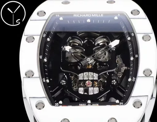 YS Richard Miller RM52 True Tourbillon is the highest version on the market. It reinterprets the essence of the RICHARD MILLE skull and breaks through the bugs of multiple versions, so that the majority of fans can have a super high replica with correct size, real movement and in-depth details. Reasons to buy:Size is similar: official length, width and thickness: 504316mm, YS factory length, width and thickness: 49.844.316.4mm;, Real bearing: The ruby ​​in the skull's mouth is the real bearing of the tourbillon, not decoration. The gem corresponds to the tourbillon center axis wrapped by the upper and lower jaws, as if swallowing an energy ball, so that the sci-fi artistic conception that the original wants to express can be reflected;Details are in place: The inner wall on the left side of the case inner cover is printed with the RM052 steel stamp like the original, and the size and depth of the right eye gear are close to the original , the center gemstone on the forehead is ruddy and translucent, with a frosted clasp and imported Thai raw rubber strap;Movement alignment: Thanks to the consistent size and position of the tourbillon, from the back of the skull, you can clearly see the operation of the tourbillon with the gemstone coaxial. From the front, the black balance wheel is just blocked by the skull's jaw, leaving only the escape wheel running under the skull;Inside and outside: The movement is a custom-made real tourbillon movement from the Shanghai Movement Factory. Each watch is tested by a high-intensity simulator QE, and is also waterproof.