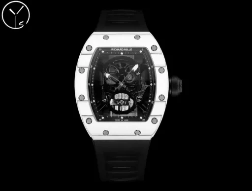 YS Richard Miller RM52 True Tourbillon is the highest version on the market. It reinterprets the essence of the RICHARD MILLE skull and breaks through the bugs of multiple versions, so that the majority of fans can have a super high replica with correct size, real movement and in-depth details. Reasons to buy:Size is similar: official length, width and thickness: 504316mm, YS factory length, width and thickness: 49.844.316.4mm;, Real bearing: The ruby ​​in the skull's mouth is the real bearing of the tourbillon, not decoration. The gem corresponds to the tourbillon center axis wrapped by the upper and lower jaws, as if swallowing an energy ball, so that the sci-fi artistic conception that the original wants to express can be reflected;Details are in place: The inner wall on the left side of the case inner cover is printed with the RM052 steel stamp like the original, and the size and depth of the right eye gear are close to the original , the center gemstone on the forehead is ruddy and translucent, with a frosted clasp and imported Thai raw rubber strap;Movement alignment: Thanks to the consistent size and position of the tourbillon, from the back of the skull, you can clearly see the operation of the tourbillon with the gemstone coaxial. From the front, the black balance wheel is just blocked by the skull's jaw, leaving only the escape wheel running under the skull;Inside and outside: The movement is a custom-made real tourbillon movement from the Shanghai Movement Factory. Each watch is tested by a high-intensity simulator QE, and is also waterproof.