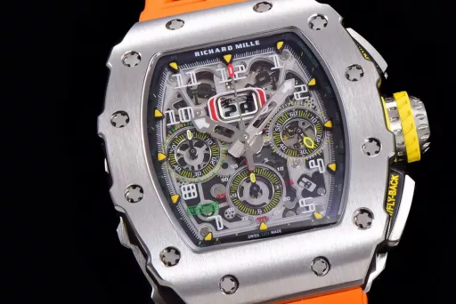 KV limited edition recommendation: Richard Mille men's series RM011-03Ti/1544 watch, stainless steel case, hollow dial, 7750 large calendar automatic mechanical chronograph.