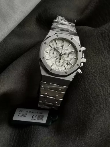 OM: Audemars Piguet Royal Oak 26331ST.OO.1220ST.01 watch, stainless steel bracelet case, blue panda dial, equipped with 2385 automatic mechanical chronograph, 41 mm.