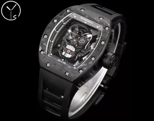 YS Richard Miller RM52 True Tourbillon is the highest version on the market. It reinterprets the essence of the RICHARD MILLE skull and breaks through the bugs of multiple versions, so that the majority of fans can have a super high replica with correct size, real movement and in-depth details. Reasons to buy:Size is similar: official length, width and thickness: 504316mm, YS factory length, width and thickness: 49.844.316.4mm;, Real bearing: The ruby ​​in the skull's mouth is the real bearing of the tourbillon, not decoration. The gem corresponds to the tourbillon center axis wrapped by the upper and lower jaws, as if swallowing an energy ball, so that the sci-fi artistic conception that the original wants to express can be reflected;Details are in place: The inner wall on the left side of the case inner cover is printed with the RM052 steel stamp like the original, and the size and depth of the right eye gear are close to the original , the center gemstone on the forehead is ruddy and translucent, with a frosted clasp and imported Thai raw rubber strap;Movement alignment: Thanks to the consistent size and position of the tourbillon, from the back of the skull, you can clearly see the operation of the tourbillon with the gemstone coaxial. From the front, the black balance wheel is just blocked by the skull's jaw, leaving only the escape wheel running under the skull;Inside and outside: The movement is a custom-made real tourbillon movement from the Shanghai Movement Factory. Each watch is tested by a high-intensity simulator QE, and is also waterproof.