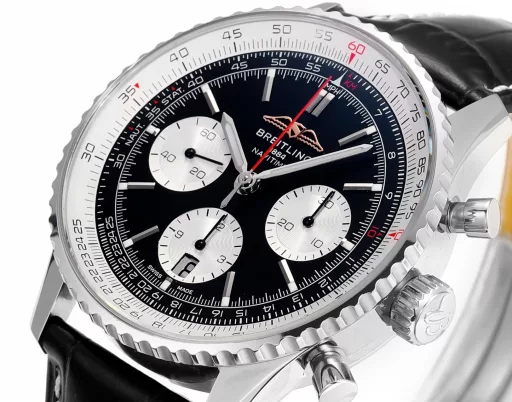 BLS: Breitling's new Navitimer celebrates its 70th anniversary, with a bold new interpretation of the classic watch. Measuring 43mm, the iteration is undoubtedly an authentic Navitimer, with a circular slide rule, baton scale, three subdials and a grooved bezel for easy grip, and the new BLS B01 movement