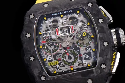 KV limited edition recommendation: Richard Mille men's series RM011-03Ti/1544 watch, stainless steel case, hollow dial, 7750 large calendar automatic mechanical chronograph.