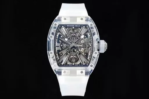 RM Factory reproduces the extraordinary sports quality of Richard MillerAchieving the integration of material innovation and watch architecture, launching a generation of legendary RM12-01 Tourbillon Sapphire Transparent Edition[Case] ​​A fully transparent case is created by combining sapphire crystal to form a technically coherent and visually inseparable whole.The integrated base plate and case are integrated into one, inspired by the chassis of a racing car, which enhances rigidity and impact resistance.[Dial] The lines are inspired by the structural form of architectural design, and the tubular inclined configuration provides optimal rigidity and torsional rigidity, with excellent resistance to thermal changes and corrosive elements. The base plate supports a grade 5 titanium bridge, which is highly original in terms of three-dimensional structure. This outstanding architectural style can withstand accelerations of more than 5,000 Gs.[Movement] The Swiss standard custom-made tourbillon movement proudly displays the ultimate hand-made refinement of the movement through the sapphire crystal. The playful combination of polished pivots, satin polishing, circular surface treatment and high polishing presents a stunning visual effect. RM has broken through the technical barriers and achieved this masterpiece with a transparent movement, bringing a bright and moving appearance to the RM12-01.