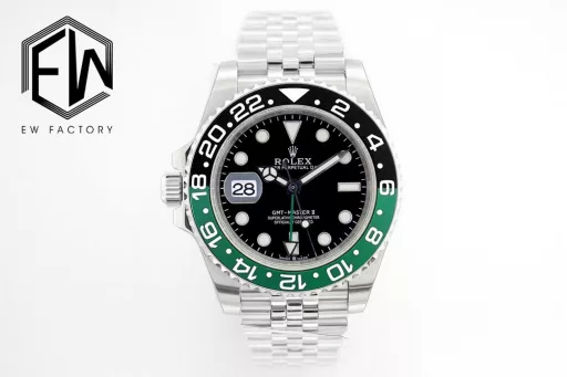 EW2022 new product, Greenwich left-handed Sprite bezel① Exclusively customized 3186 movement, can adjust the hour hand, can adjust the calendar by the hour hand, restore all the original functions, stable and reliable quality;② Bezel: high-tech integrated ceramic outer bezel, with platinum font;③ Case: size and thickness are consistent with the original, thickness is only 12.5;④ Lettering: top Swiss ice blue luminous, polished letter nails, color matching;⑤ Glass: sapphire glass with 2.5 times magnifying glass effect, transparent glass;⑥ Steel strap: 904 stainless steel strap, each strap fits perfectly with the lugs, giving the wrist the highest comfort;EW products must be fine products, and every extreme detail is the sincerity of the EW factory's ingenuity development;