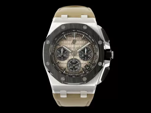APP Audemars Piguet Royal Oak Offshore 26420 New Upgraded VersionThe newly molded 43 mm case (market version 44 mm, which is the case of the old 26400) adopts a new design, a more ergonomic case, and more refined case details. It has larger polished chamfers. The 43 mm wide case has been carefully modified to accommodate the new movement with a slightly larger diameter. The case contains a set of newly designed chronograph buttons.The dial has been upgraded, the dial texture is CNC slow-washed (non-hydraulic), the finished product has clear texture, and the iconic square is now connected to each other by a cross.The calendar has been upgraded. After the modification of the movement, the original large calendar has been realized. The date window has been pushed to the edge of the dial, and the hands have been slightly modified.The new interchangeable strap function, equipped with a quick release system, can easily change the wearing style. The rubber strap color is black, and there is also a leather strap available.In addition to the titanium version, the Royal Oak Offshore Chronograph 43 mm features a black ceramic bezel, creating a sharp contrast in material and color. The crown and pushers are also made of ceramic.