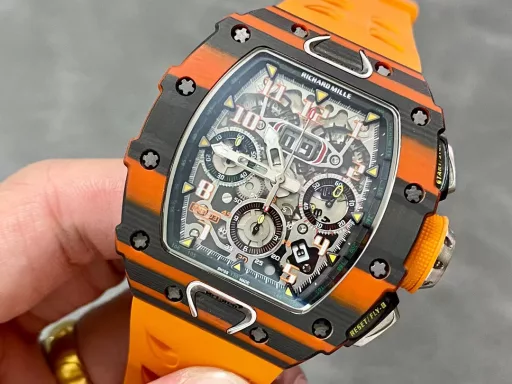 Richard Miller RM11-03 Highest value Ultimate limited edition 🔥RM011 is hard to find in the world📈 It's here Unlimited, equipped with a fully automatic 7750 chronograph mechanical movement Size 40x50x16mm Case made of the highest quality NTPT carbon fiber The watch's highest-end sapphire mirror is matched Loaded with Royal Oak quality tape Soft and comfortable to touch Joined hands with the world's top event McLAREN F1 Club to create the McLaren F1 super sports car ultra-light chronograph Unique technological dial Luminous dial hands Rubber or nylon strap/folding buckle Follow the rules? Low-key and unchanging? This has never been Richard Miller's worldview.