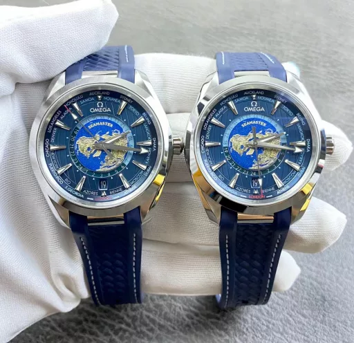 Omega Seamaster 43MM Aqua Terra World Time Watch, Tape Model! A world time watch that you can wear to travel around the world, laser-ablated blue ocean, relief outline of land, 24-hour hesalite crystal ring. The vast world is at your fingertips, and you can start your global journey in a small space! Produced by vs