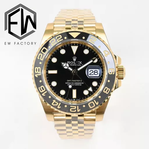 EW [2023 Masterpiece] Rolex Greenwich 40 Series① Equipped with 3285 movement, the hour hand can be adjusted, the calendar can be adjusted by the hour hand, and all original functions can be restored, with stable and reliable quality;② Bezel: high-tech integrated ceramic outer bezel, with gold font;③ Case: the size and thickness are consistent with the original, with a thickness of only 12mm; ④ Lettering: top Swiss ice blue luminous, polished letter nails, color matching;⑤ Glass: sapphire glass with 2.5x magnifying glass effect, transparent glass;⑥ Steel band: 904 stainless steel strap, new five-section splicing grain, all parts are electroplated with thick gold, and there is no blank on the side;EW products must be fine products, and every extreme detail is the sincerity of the EW factory's ingenuity development;