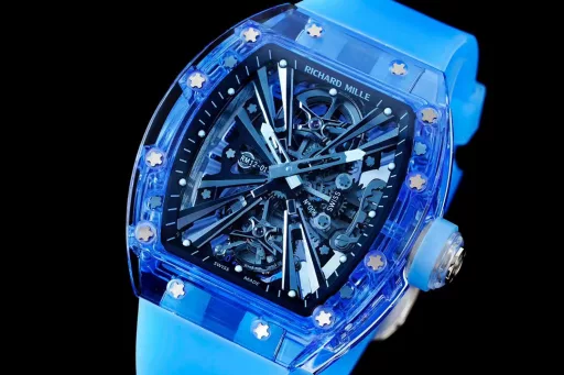 RM Factory reproduces the extraordinary sports quality of Richard MillerAchieving the integration of material innovation and watch architecture, launching a generation of legendary RM12-01 Tourbillon Sapphire Transparent Edition[Case] ​​A fully transparent case is created by combining sapphire crystal to form a technically coherent and visually inseparable whole.The integrated base plate and case are integrated into one, inspired by the chassis of a racing car, which enhances rigidity and impact resistance.[Dial] The lines are inspired by the structural form of architectural design, and the tubular inclined configuration provides optimal rigidity and torsional rigidity, with excellent resistance to thermal changes and corrosive elements. The base plate supports a grade 5 titanium bridge, which is highly original in terms of three-dimensional structure. This outstanding architectural style can withstand accelerations of more than 5,000 Gs.[Movement] The Swiss standard custom-made tourbillon movement proudly displays the ultimate hand-made refinement of the movement through the sapphire crystal. The playful combination of polished pivots, satin polishing, circular surface treatment and high polishing presents a stunning visual effect. RM has broken through the technical barriers and achieved this masterpiece with a transparent movement, bringing a bright and moving appearance to the RM12-01.