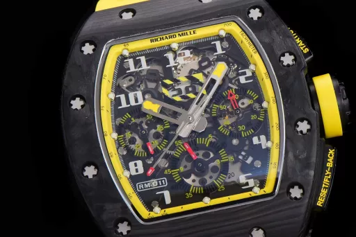 KV limited edition recommendation: Richard Mille men's series RM011-03Ti/1544 watch, stainless steel case, hollow dial, 7750 large calendar automatic mechanical chronograph.