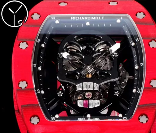 YS Richard Miller RM52 True Tourbillon is the highest version on the market. It reinterprets the essence of the RICHARD MILLE skull and breaks through the bugs of multiple versions, so that the majority of fans can have a super high replica with correct size, real movement and in-depth details. Reasons to buy:Size is similar: official length, width and thickness: 504316mm, YS factory length, width and thickness: 49.844.316.4mm;, Real bearing: The ruby ​​in the skull's mouth is the real bearing of the tourbillon, not decoration. The gem corresponds to the tourbillon center axis wrapped by the upper and lower jaws, as if swallowing an energy ball, so that the sci-fi artistic conception that the original wants to express can be reflected;Details are in place: The inner wall on the left side of the case inner cover is printed with the RM052 steel stamp like the original, and the size and depth of the right eye gear are close to the original , the center gemstone on the forehead is ruddy and translucent, with a frosted clasp and imported Thai raw rubber strap;Movement alignment: Thanks to the consistent size and position of the tourbillon, from the back of the skull, you can clearly see the operation of the tourbillon with the gemstone coaxial. From the front, the black balance wheel is just blocked by the skull's jaw, leaving only the escape wheel running under the skull;Inside and outside: The movement is a custom-made real tourbillon movement from the Shanghai Movement Factory. Each watch is tested by a high-intensity simulator QE, and is also waterproof.