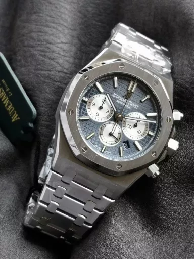 OM: Audemars Piguet Royal Oak 26331ST.OO.1220ST.01 watch, stainless steel bracelet case, blue panda dial, equipped with 2385 automatic mechanical chronograph, 41 mm.