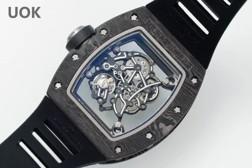 UOK Factory》First release 👏👏👏---Richard Miller RM055 hollow watch series:👉Highlight ①: Richard Miller RM055 uses a new skeletonized movement Caliber RMUL2 integrated machine, with a power reserve of 120 hours. All gears operate like the original, and say goodbye to fake at first glance.👉Highlight ②: The case is imported from high-cost NTPT carbon fiber, the size is consistent with the original 49.90X42.70 mm, the thickness is 13.7MM, the middle shell is made of titanium, and the weight of the whole watch is only 74.3g [rose][rose][rose]. The strength is higher than the steel case, the texture is consistent with the original, natural, glossy luster.👉Highlight ③: High-solidity sapphire mirror, electroplated with high-transparency blue film.👉Highlight ④: The strap is made of imported natural fluororubber strap, the original mold is one-piece molded, with comfortable, light and durable performance.👉Highlight ⑤: All screws of the whole watch are made of titanium, including machine screws and strap screws.👉Highlight ⑥: The original molded titanium buckle, the English lettering of the buckle is three-dimensional and clear, the brushing is balanced and in place, all screws can be removed, the arch bridge of the buckle is brushed, and the spring sheet has a long-lasting elastic effect.[Rose][Rose][Rose] The first sealed work of 
