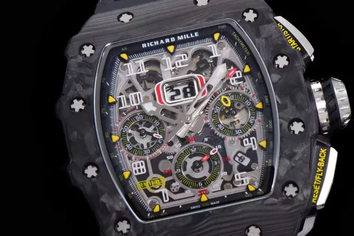 KV limited edition recommendation: Richard Mille men's series RM011-03Ti/1544 watch, stainless steel case, hollow dial, 7750 large calendar automatic mechanical chronograph.