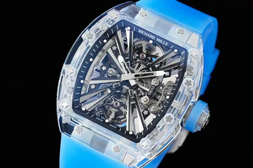 RM Factory reproduces the extraordinary sports quality of Richard MillerAchieving the integration of material innovation and watch architecture, launching a generation of legendary RM12-01 Tourbillon Sapphire Transparent Edition[Case] ​​A fully transparent case is created by combining sapphire crystal to form a technically coherent and visually inseparable whole.The integrated base plate and case are integrated into one, inspired by the chassis of a racing car, which enhances rigidity and impact resistance.[Dial] The lines are inspired by the structural form of architectural design, and the tubular inclined configuration provides optimal rigidity and torsional rigidity, with excellent resistance to thermal changes and corrosive elements. The base plate supports a grade 5 titanium bridge, which is highly original in terms of three-dimensional structure. This outstanding architectural style can withstand accelerations of more than 5,000 Gs.[Movement] The Swiss standard custom-made tourbillon movement proudly displays the ultimate hand-made refinement of the movement through the sapphire crystal. The playful combination of polished pivots, satin polishing, circular surface treatment and high polishing presents a stunning visual effect. RM has broken through the technical barriers and achieved this masterpiece with a transparent movement, bringing a bright and moving appearance to the RM12-01.