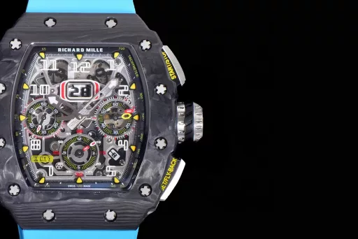 KV limited edition recommendation: Richard Mille men's series RM011-03Ti/1544 watch, stainless steel case, hollow dial, 7750 large calendar automatic mechanical chronograph.