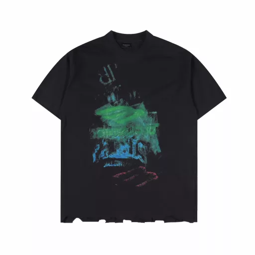Balenciaga BLCG25ss hand-washed cut. Phantom graffiti short-sleeved T-shirtImported white ink direct printing. Breathable. Loose version for men and women
