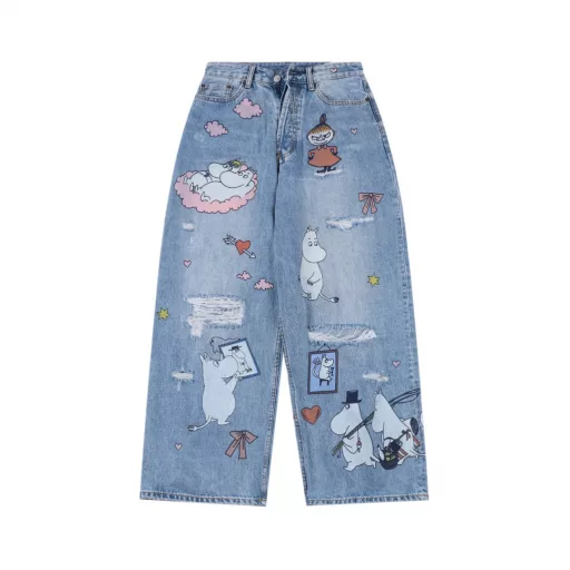 Acne Multi-Graffiti JeansAdd a pair of jeans full of childishness and creativity to your wardrobeThis pair of ACNE jeans is based on classic blue, covered with various cute cartoon patterns, from flying unicorns to puppies holding paintbrushes, each one is a unique work of art, showing your personality and childlike innocence.The jeans are made of comfortable denim fabric, durable and stylish, suitable for all body types, and can easily create a casual and fashionable style.Put on these jeans and make your every day full of childishness and joy