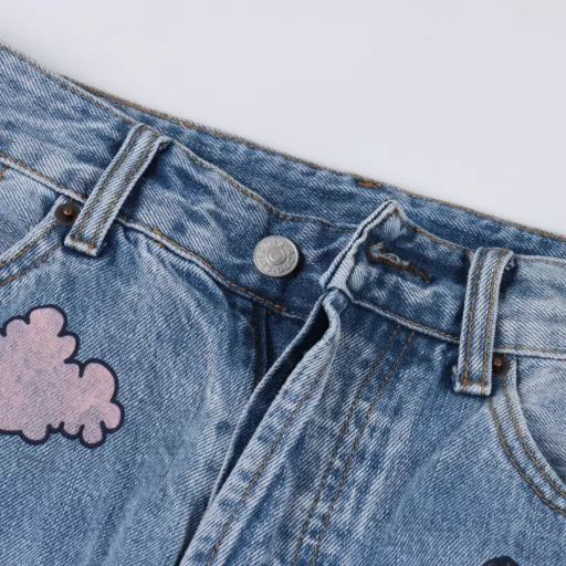 Acne Multi-Graffiti JeansAdd a pair of jeans full of childishness and creativity to your wardrobeThis pair of ACNE jeans is based on classic blue, covered with various cute cartoon patterns, from flying unicorns to puppies holding paintbrushes, each one is a unique work of art, showing your personality and childlike innocence.The jeans are made of comfortable denim fabric, durable and stylish, suitable for all body types, and can easily create a casual and fashionable style.Put on these jeans and make your every day full of childishness and joy