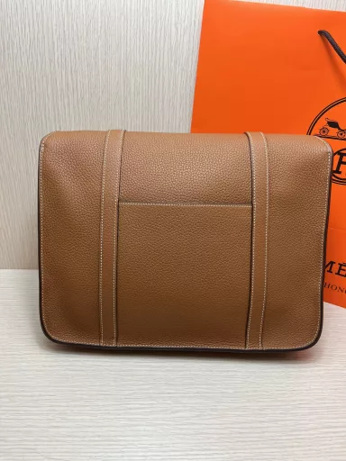 Messenger bag 34cm Original imported Togo leather patchwork Silver buckle Men's crossbody bagSame as the counter Handmade wax thread sewing Pure steel hardware