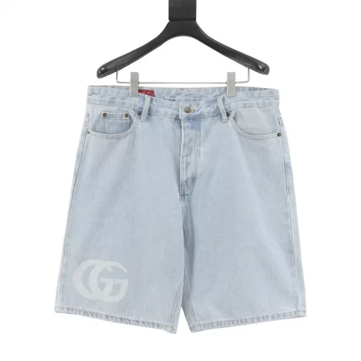 GUC Double G Printed Washed Blue Denim ShortsOriginal purchase, original version uses 420g denim fabric, the version is breathable and comfortable after washing, laser printing process, the version is upright and stylish. Customized hardware logo, leather tag is highly restored, comparable to the original, the whole set of low-key luxury design, daily versatile fashion shorts!