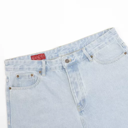 GUC Double G Printed Washed Blue Denim ShortsOriginal purchase, original version uses 420g denim fabric, the version is breathable and comfortable after washing, laser printing process, the version is upright and stylish. Customized hardware logo, leather tag is highly restored, comparable to the original, the whole set of low-key luxury design, daily versatile fashion shorts!